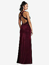 Rear View Thumbnail - Cabernet Plunging Neckline Velvet Maxi Dress with Criss Cross Open-Back