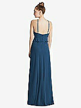 Rear View Thumbnail - Dusk Blue Bias Ruffle Empire Waist Halter Maxi Dress with Adjustable Straps