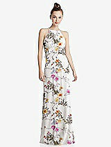Front View Thumbnail - Butterfly Botanica Ivory Bias Ruffle Empire Waist Halter Maxi Dress with Adjustable Straps
