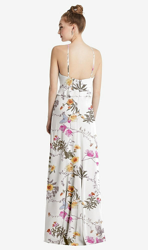 Back View - Butterfly Botanica Ivory Bias Ruffle Empire Waist Halter Maxi Dress with Adjustable Straps