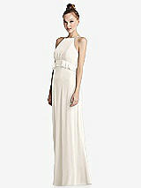 Side View Thumbnail - Ivory Bias Ruffle Empire Waist Halter Maxi Dress with Adjustable Straps