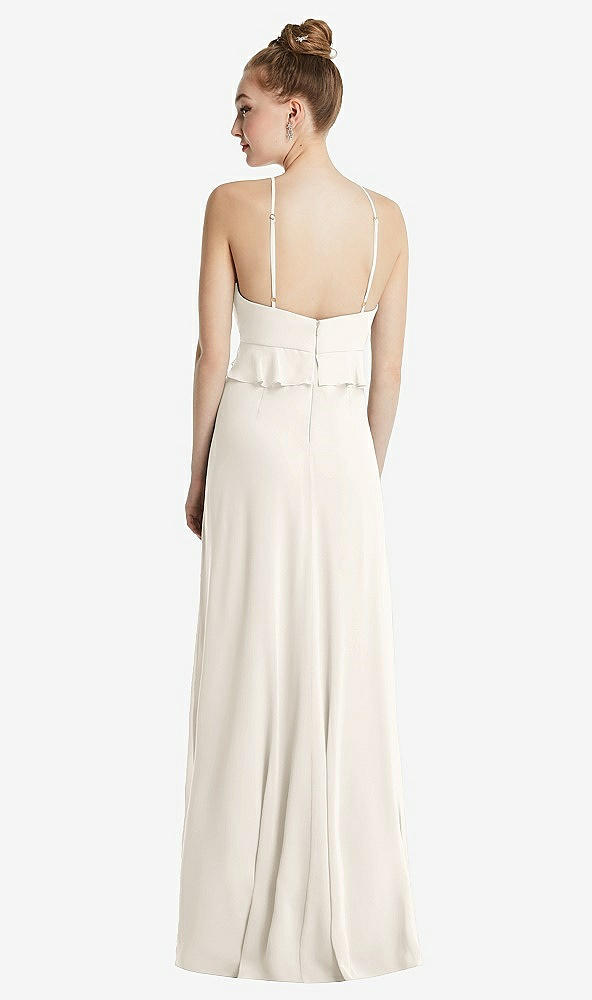 Back View - Ivory Bias Ruffle Empire Waist Halter Maxi Dress with Adjustable Straps