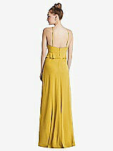 Rear View Thumbnail - Marigold Bias Ruffle Empire Waist Halter Maxi Dress with Adjustable Straps