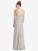 Rear View Thumbnail - Oyster Bias Ruffle Empire Waist Halter Maxi Dress with Adjustable Straps