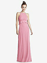 Front View Thumbnail - Peony Pink Bias Ruffle Empire Waist Halter Maxi Dress with Adjustable Straps