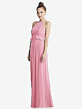 Side View Thumbnail - Peony Pink Bias Ruffle Empire Waist Halter Maxi Dress with Adjustable Straps