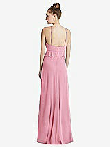 Rear View Thumbnail - Peony Pink Bias Ruffle Empire Waist Halter Maxi Dress with Adjustable Straps