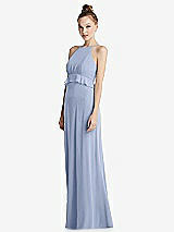 Side View Thumbnail - Sky Blue Bias Ruffle Empire Waist Halter Maxi Dress with Adjustable Straps