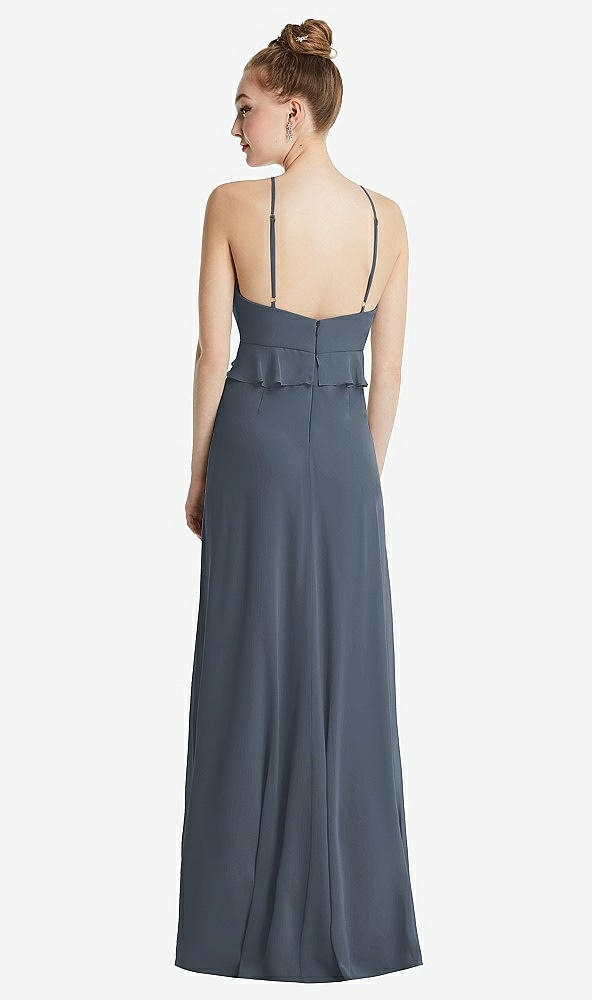 Back View - Silverstone Bias Ruffle Empire Waist Halter Maxi Dress with Adjustable Straps