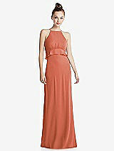 Front View Thumbnail - Terracotta Copper Bias Ruffle Empire Waist Halter Maxi Dress with Adjustable Straps