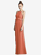 Side View Thumbnail - Terracotta Copper Bias Ruffle Empire Waist Halter Maxi Dress with Adjustable Straps