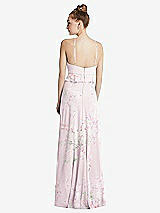 Rear View Thumbnail - Watercolor Print Bias Ruffle Empire Waist Halter Maxi Dress with Adjustable Straps