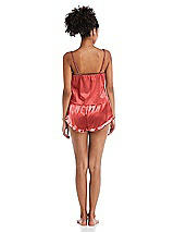 Rear View Thumbnail - Perfect Coral Satin Ruffle-Trimmed Lounge Shorts with Pockets - Cali