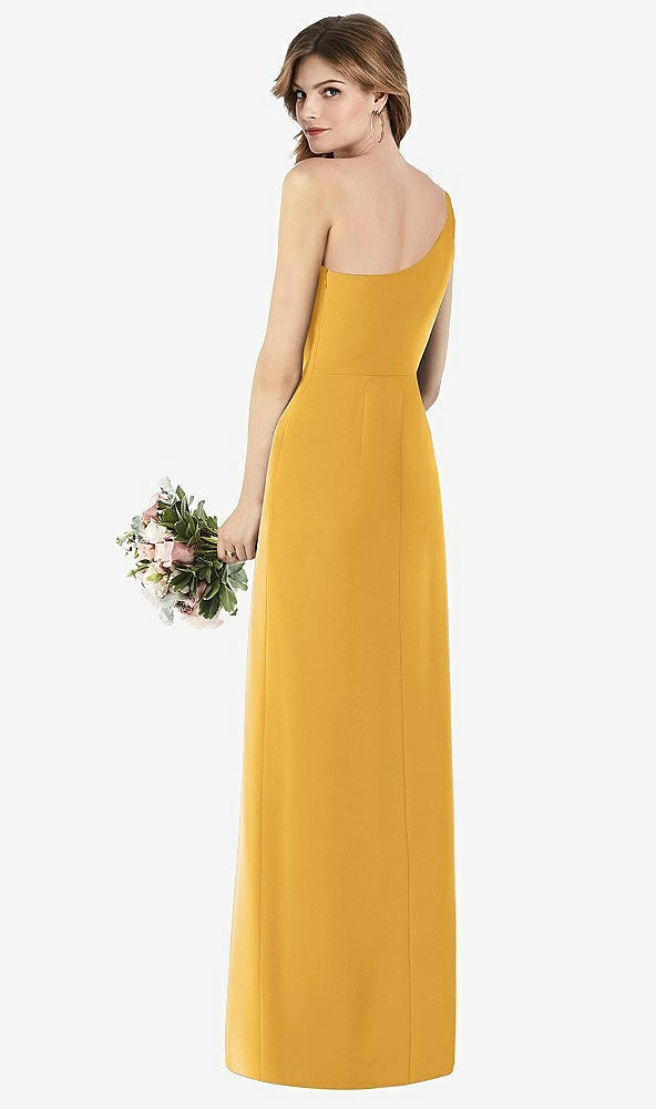 Back View - NYC Yellow One-Shoulder Crepe Trumpet Gown with Front Slit