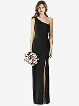 Front View Thumbnail - Black One-Shoulder Crepe Trumpet Gown with Front Slit