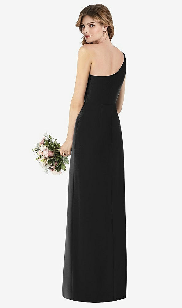 Back View - Black One-Shoulder Crepe Trumpet Gown with Front Slit