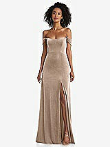 Front View Thumbnail - Topaz Off-the-Shoulder Flounce Sleeve Velvet Maxi Dress