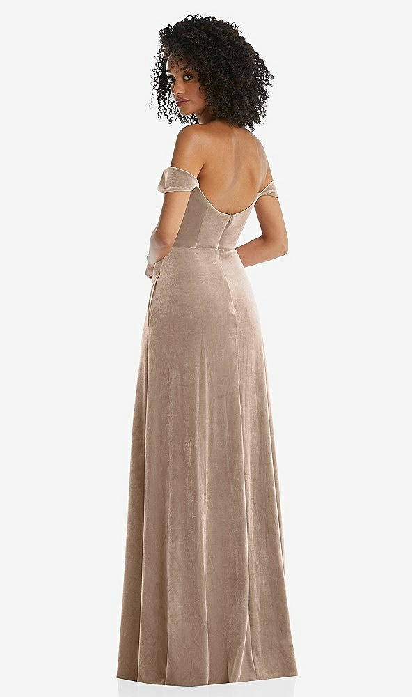 Back View - Topaz Off-the-Shoulder Flounce Sleeve Velvet Maxi Dress