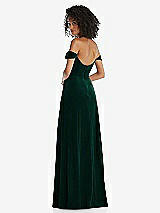 Rear View Thumbnail - Evergreen Off-the-Shoulder Flounce Sleeve Velvet Maxi Dress