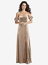 Front View Thumbnail - Topaz Ruffle Sleeve Off-the-Shoulder Velvet Maxi Dress