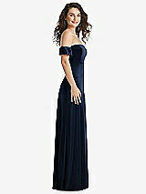 Side View Thumbnail - Midnight Navy Ruffle Sleeve Off-the-Shoulder Velvet Maxi Dress