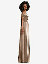 Side View Thumbnail - Topaz Draped Cuff Off-the-Shoulder Velvet Maxi Dress with Pockets