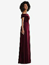Side View Thumbnail - Cabernet Draped Cuff Off-the-Shoulder Velvet Maxi Dress with Pockets