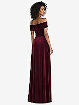 Rear View Thumbnail - Cabernet Draped Cuff Off-the-Shoulder Velvet Maxi Dress with Pockets