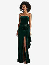 Front View Thumbnail - Evergreen Strapless Velvet Maxi Dress with Draped Cascade Skirt