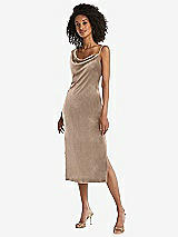 Front View Thumbnail - Topaz Asymmetrical One-Shoulder Velvet Midi Slip Dress