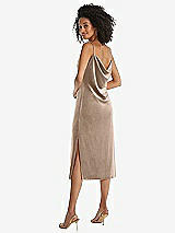 Rear View Thumbnail - Topaz Asymmetrical One-Shoulder Velvet Midi Slip Dress