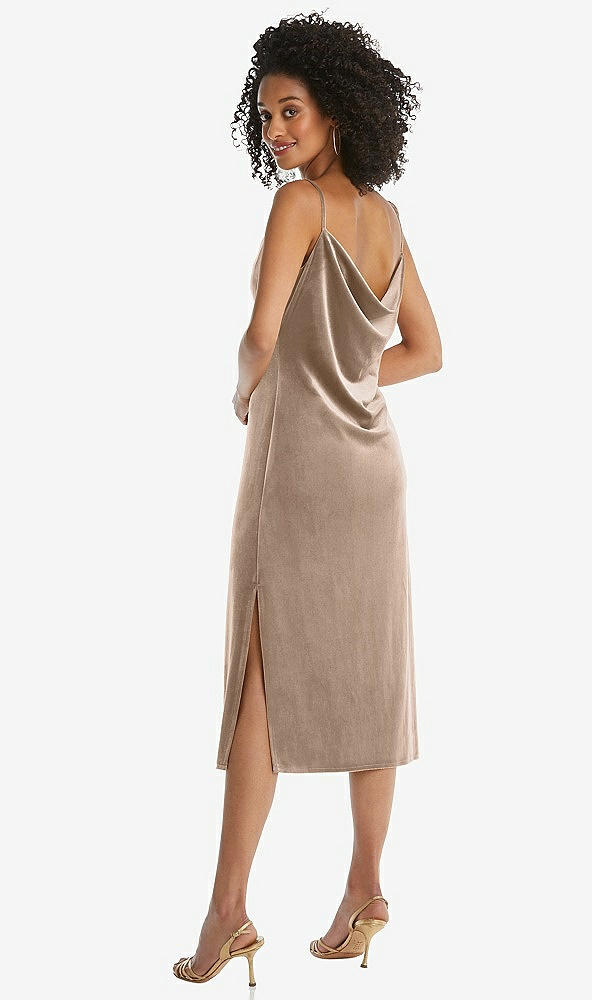 Back View - Topaz Asymmetrical One-Shoulder Velvet Midi Slip Dress