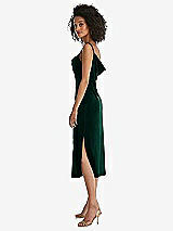 Side View Thumbnail - Evergreen Asymmetrical One-Shoulder Velvet Midi Slip Dress