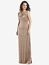 Front View Thumbnail - Topaz Asymmetrical One-Shoulder Velvet Maxi Slip Dress