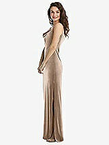 Side View Thumbnail - Topaz Asymmetrical One-Shoulder Velvet Maxi Slip Dress