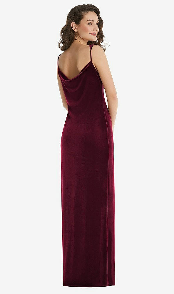 Back View - Cabernet Asymmetrical One-Shoulder Velvet Maxi Slip Dress