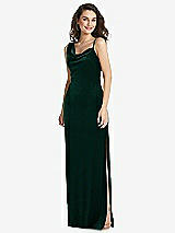 Front View Thumbnail - Evergreen Asymmetrical One-Shoulder Velvet Maxi Slip Dress