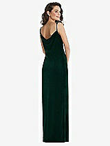 Rear View Thumbnail - Evergreen Asymmetrical One-Shoulder Velvet Maxi Slip Dress