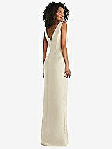 Rear View Thumbnail - Champagne Pleated Bodice Satin Maxi Pencil Dress with Bow Detail