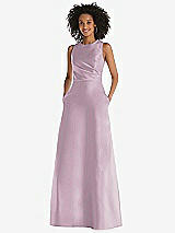 Front View Thumbnail - Suede Rose Jewel Neck Asymmetrical Shirred Bodice Maxi Dress with Pockets