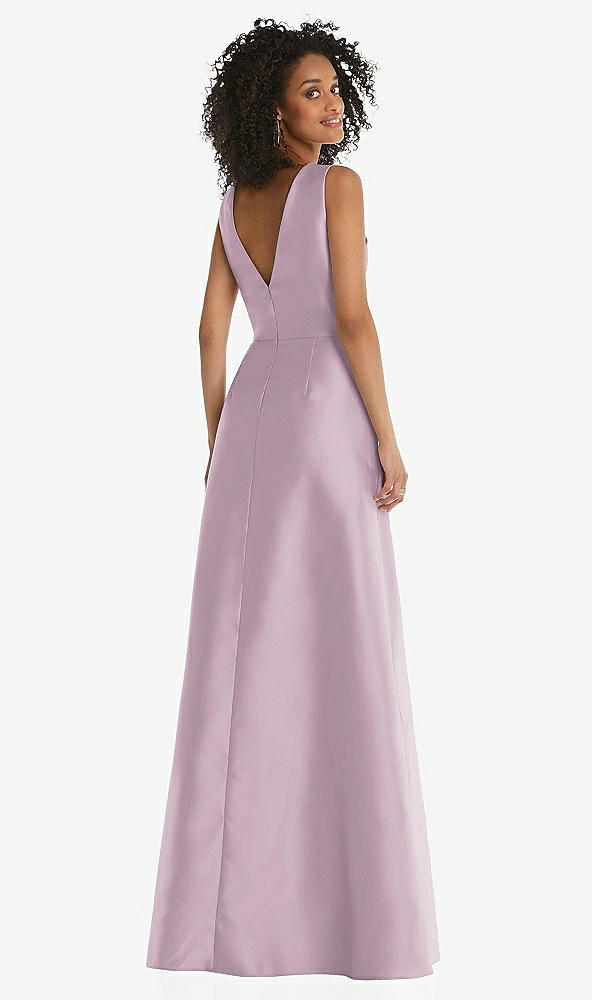 Back View - Suede Rose Jewel Neck Asymmetrical Shirred Bodice Maxi Dress with Pockets