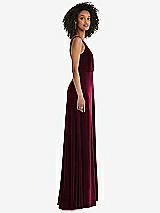 Side View Thumbnail - Cabernet Velvet Maxi Dress with Shirred Bodice and Front Slit