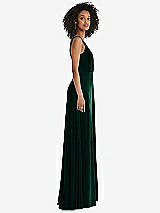 Side View Thumbnail - Evergreen Velvet Maxi Dress with Shirred Bodice and Front Slit