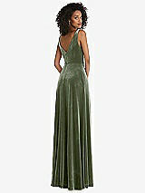 Rear View Thumbnail - Sage Velvet Maxi Dress with Shirred Bodice and Front Slit