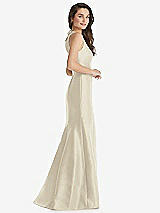 Side View Thumbnail - Champagne Jewel Neck Bowed Open-Back Trumpet Dress 