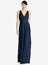 Front View Thumbnail - Midnight Navy Shirred Wrap Bodice Twist Back Maxi Dress