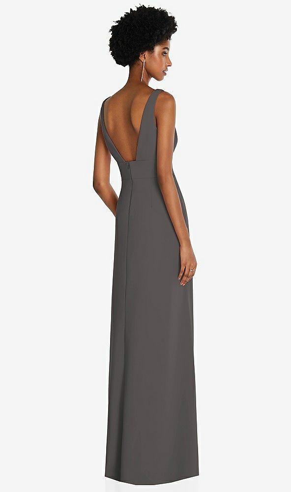 Back View - Caviar Gray Square Low-Back A-Line Dress with Front Slit and Pockets
