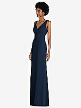 Side View Thumbnail - Midnight Navy Square Low-Back A-Line Dress with Front Slit and Pockets
