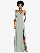 Front View Thumbnail - Willow Green Square Low-Back A-Line Dress with Front Slit and Pockets