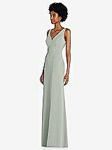Side View Thumbnail - Willow Green Square Low-Back A-Line Dress with Front Slit and Pockets